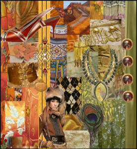 Storyboard - Champagne tones move through apricots and burnt gingers to metallic coppers and bronze effects.