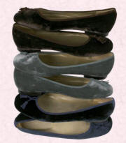 Boden velvet range of ballerina flat pumps.