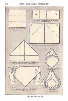 Napery. Picture of stages of a napkin fold in the style of a boar's head.