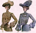 Picture of two Edwardian women wearing blouses.Fashion history.