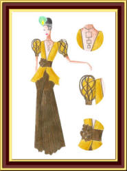 &nbsp;Volume pleateed evening trousers with top with detailed sleeves fashion drawing by Carrrie