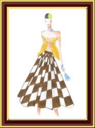 &nbsp;Volume skirt in op art print fashion drawing by Carrrie