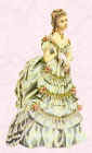 Costume history picture of tiered frill bustle dress fashion.