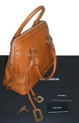 Dolce and Gabban Serrano Tan Leather Studded Handbag