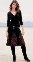 Three Quarter Length Sleeve V-Neck Tops Three Pack With woven trim detail. 100% cotton. Sizes 6 - 22.941-822-X36. �24.99. Embroidered Mid Length Skirt 98% cotton 2% elastane. Petite 6 - 16, Regular 6 - 20, 949-795-X36 �39.99 . Black Wide Leather Stud Punched Belt �24.99. Black Suede Wedge Long Boots �69.99.
