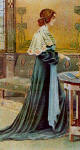 Costume history picture of aqua asethetic gown from Liberty
catalogue. Fashion history.
