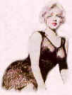 Picture of Marilyn  Monroe in a semi sheer dress  in sexual pose.