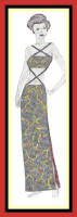 Fashion sketch of halter top and long skirt.