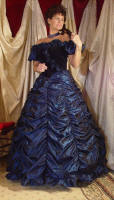 Taffeta and Velvet Gown in Navy