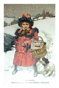 Picture of a girl in a red coat in the snow with Sunlight Soap