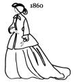 Line drawing of a redingote 1860. Fashion history and costume history of redingotes.