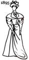 Line drawing of a redingote 1895. Fashion history and costume history of redingotes.