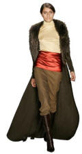 The Russian Look - Sweeping coat with fur collar,trousers tucked into boots.