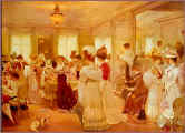 Picture of an edwardian fashion salon for fitting dresses. Fashion history.