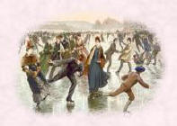 Edwardian frozen winter lake ice skating scene