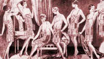 Drawing of 6 ladies in 1920's underwear. Costume history and fashion history 1920s