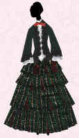 1850 Fashion history and costume history picture of fashion costume fabric collage.
