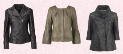 Left - John Lewis - Betty Barclay leather Biker jacket; Middle - Dorothy Perkins Taupe Leather Jacket - �120; River Island leather Jacket �120.00/�201.50.