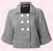 The basic shape similar to this short grey jacket from the John Lewis autumn 2007/8 range has been used for a wide range of short cropped trench Macs and tailored jackets.