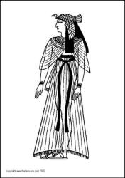 A Queen of ancient Egypt colouring in picture line drawing.