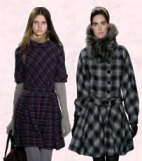 Marc Jacobs check dress and plaid wool coat with silver fox collar Carolina Herrera - fall 2007/8