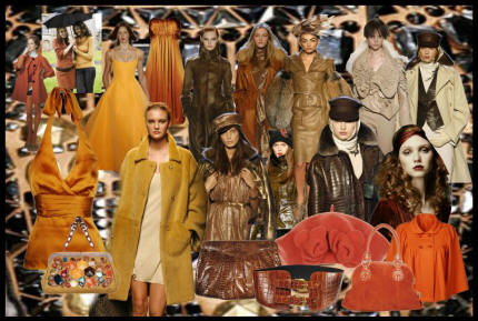 Mood board showing golden tans and rich terracotta colour for autumn 2007 and winter 2008.