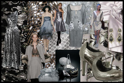 Mood board with silver looks for in the Fall 2007/8 fashion colour palette.