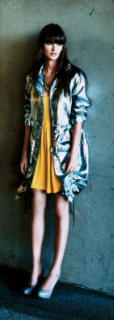 Yellow dress with silver parka dress �25/�40, parka �90/�140, bag �32/�49 and all from Warehouse Spring/Summer 2007 ladies fashion wear.