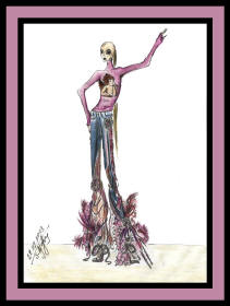 Fashion drawing of woman in flared trousers