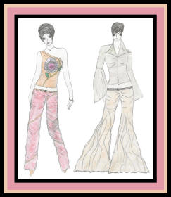 Fashion drawing of women in modern outfits
