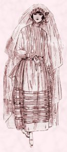 1922 - Wedding dress skecth of dress with tucks.