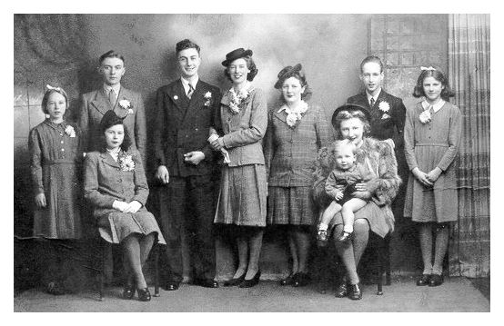 1940s Wedding Old wedding photo featuring wartime utility suits in 1945