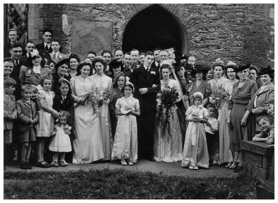 Late 1940s Post WWII Wedding Group and Bride and Groom 1947
