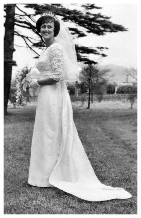 1965 Pat's empire line wedding dress with train 1960s Empire Line Wedding
