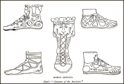 Roman costume history - Footwear - Gladiator sandals- Hope's 'Costume of the Ancients.'