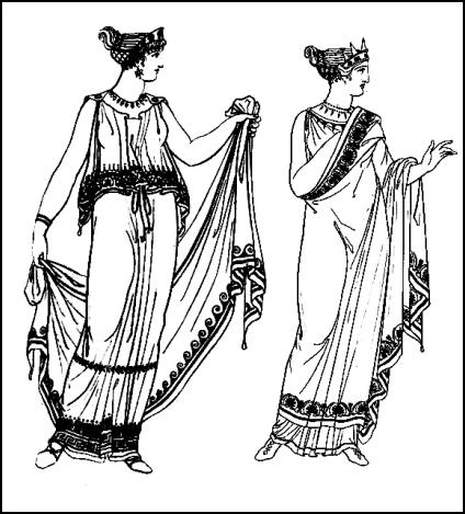 Feminine Greek chiton costumes worn by women of ancient Greece.