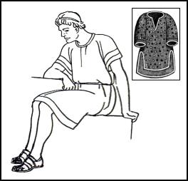 Line drawing of Roman slave in tunic.
