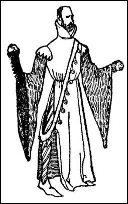 High-collared houppelande with the long skirt.