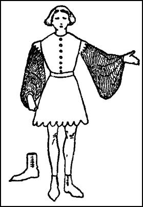 Latest mode in mens C14th fashion - short  houppelande.
