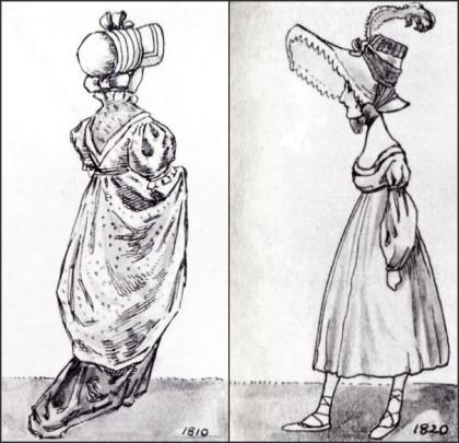 WOMEN 39S GOWNS 1810 1820 ABOVE GEORGIAN HATS DRAWINGS 25 