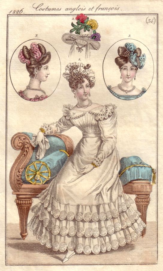 Apollo knot hairstyle detail on 1826 Le Journal des Dames et Des Modes