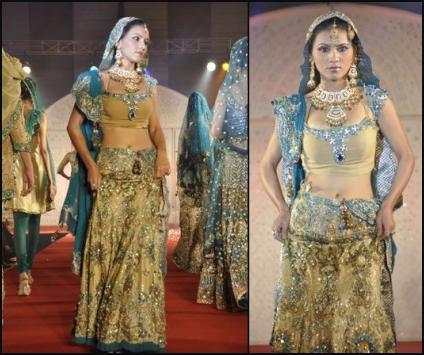 Gold Sea, Aquamarine Lehenga Choli Fashions