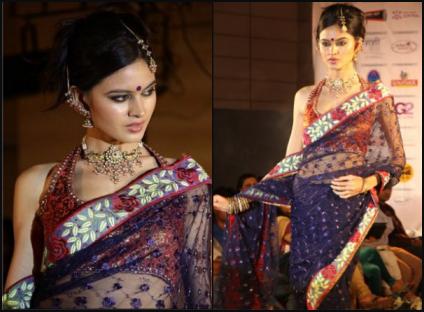 Halter Choli and Navy Sheer Sari