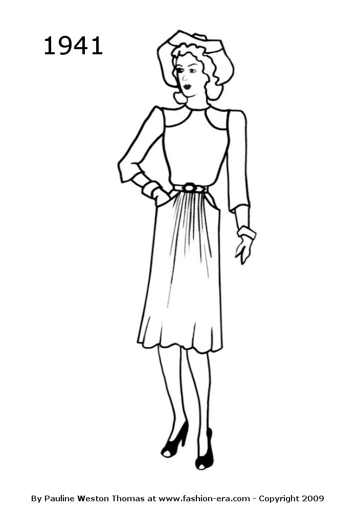 Fashion Silhouettes 1941 Free Women's Line Drawings 1941
