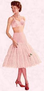 1950s Mad Men Pink Half Slip Net Lace Frill Petticoat Skirt.