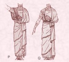 Early Assyrian costume patterns using drapery with 2 draped shawls.