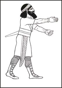 Assyrian hunter witha shorter tunic and small shawl to enable greater activity.