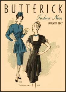 1945-1950 Butterick Magazine Dressmaking Pattern Design Covers 1947