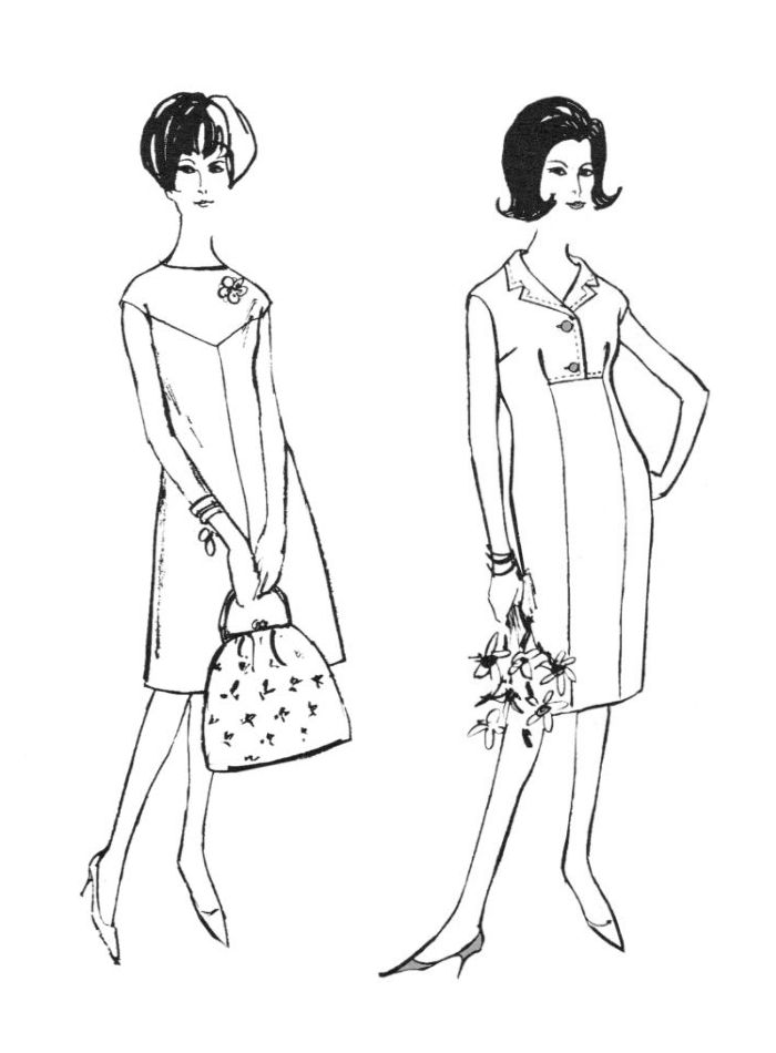 Download 1960s Colouring-In Fashion Line Drawings for Sewing Patterns