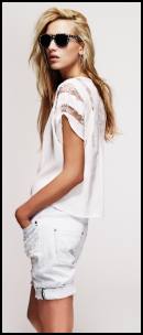 Lace Blouse Top Lace Inserts, Patchwork Boyfriend Shorts. 
